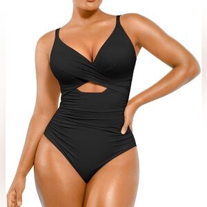 NWT SHAPELLX Swimsuits Black Tummy Control Bathing Suit Shapewear Swimwear XL